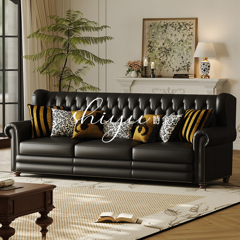 时余布莱恩沙发美式中古风乡村复古沙发法式复古真皮酒店接待沙发,住宅家具,皮艺沙发,淘宝优惠券,粉丝福利购,淘宝优惠卷