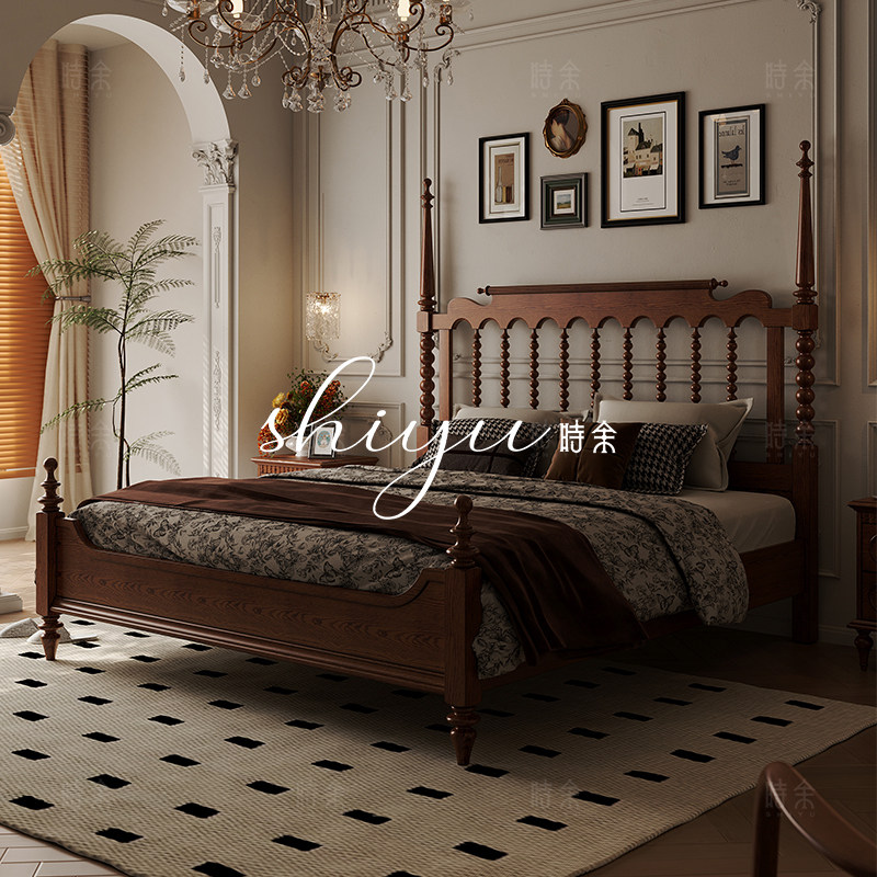 时余伊梵床法式复古全实木床美式双人床1米8橡木高柱中古风温莎床,住宅家具,儿童床/儿童抽拉床,淘宝优惠券,粉丝福利购,淘宝优惠卷