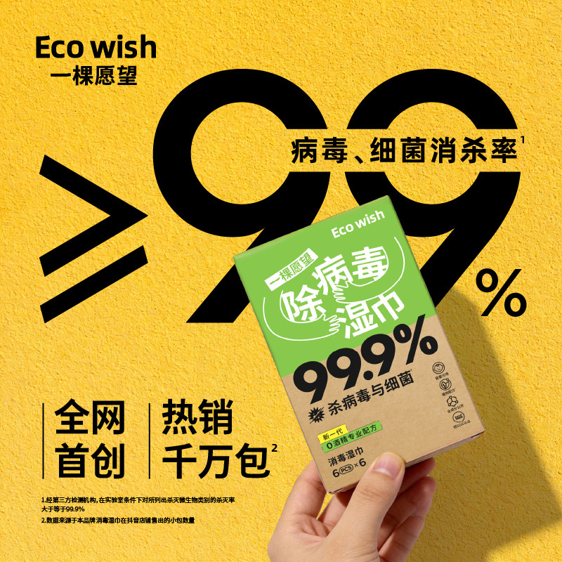 【除甲流H3N2】ecowish除病毒湿巾6抽/包便携0酒精甲流乙流消杀,洗护清洁剂/卫生巾/纸/香薰,消毒湿巾,淘宝优惠券,粉丝福利购,淘宝优惠卷