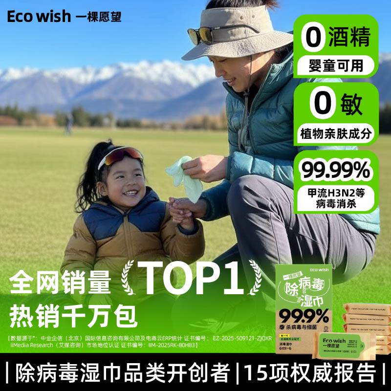 【热销千万包】ecowish除病毒湿巾 上学飞机甲流乙流病毒消杀儿童