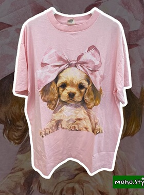 Story Carrie  卷毛小狗百搭夏季圆领短袖泰迪小狗宽松潮流T恤