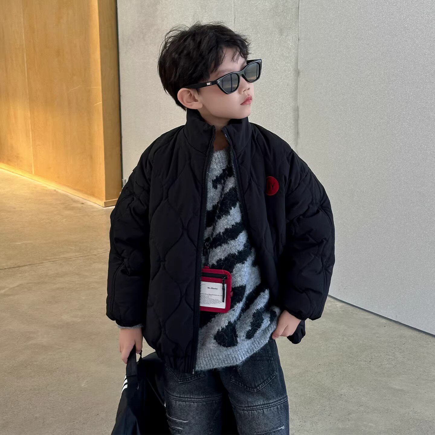 男童冬款【加厚韩版菱格纹棉服】新款儿童保暖夹克保暖外套童装潮