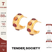 Holiday节庆系列金色肌理橙红色镶石耳圈时尚 Tender Society 耳饰