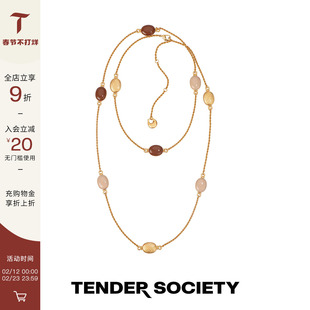 Tender SocietyLuck护身符系列八字纹拼色珐琅长项链奶橙色毛衣链