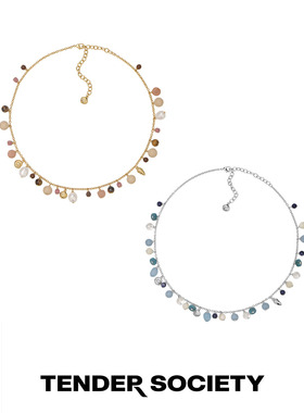 天然石串珠流苏项链复古锁骨链