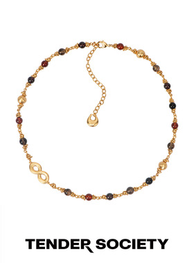 八字纹石榴石茶晶玛瑙串珠短项链