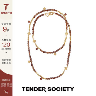 Tender SocietyLuck护身符系列四叶草石榴石长项链女时髦毛衣链