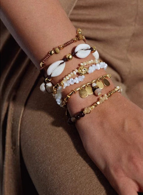 棕色系马蹄螺玛瑙贝壳手链