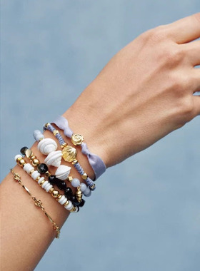 蓝色系天使石贝壳吊坠串珠手链