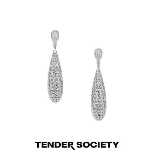 Tender Society T for Tender系列老花银色镶钻水滴型耳坠