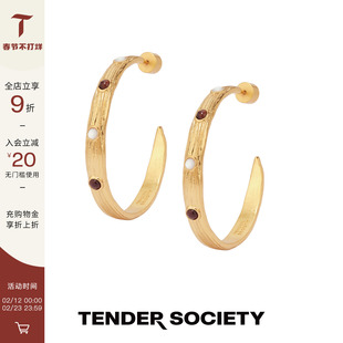 Tender SocietyLuck护身符系列虎眼白蝶贝装饰大耳圈时髦个性耳饰