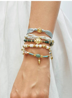 绿色系玛瑙贝壳吊坠串珠手链