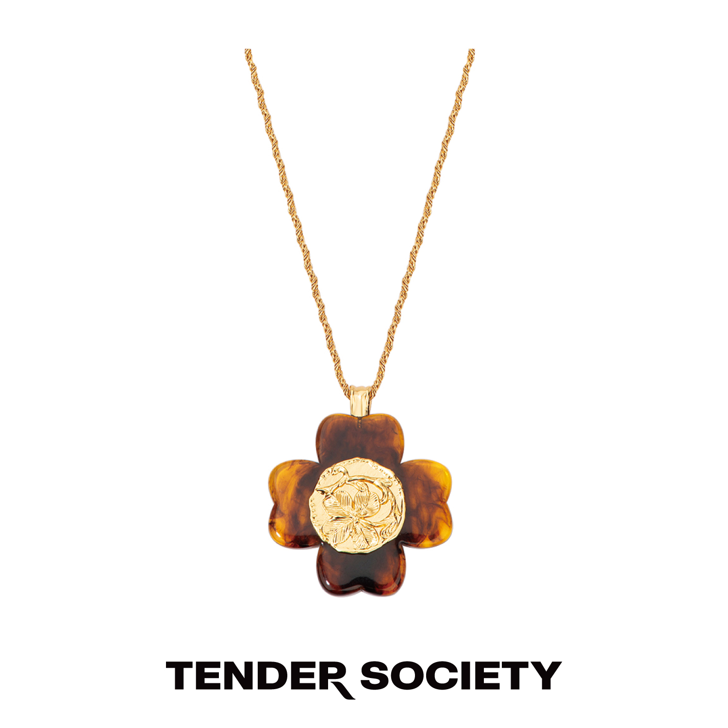 Tender SocietyLuck护身符系列四叶草复古金币树脂长项链新款