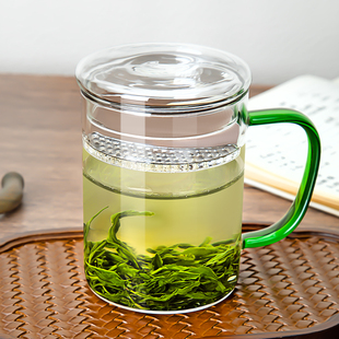 高颜值泡绿茶专用耐高温玻璃杯带盖茶杯茶水分离家用喝水杯子带把