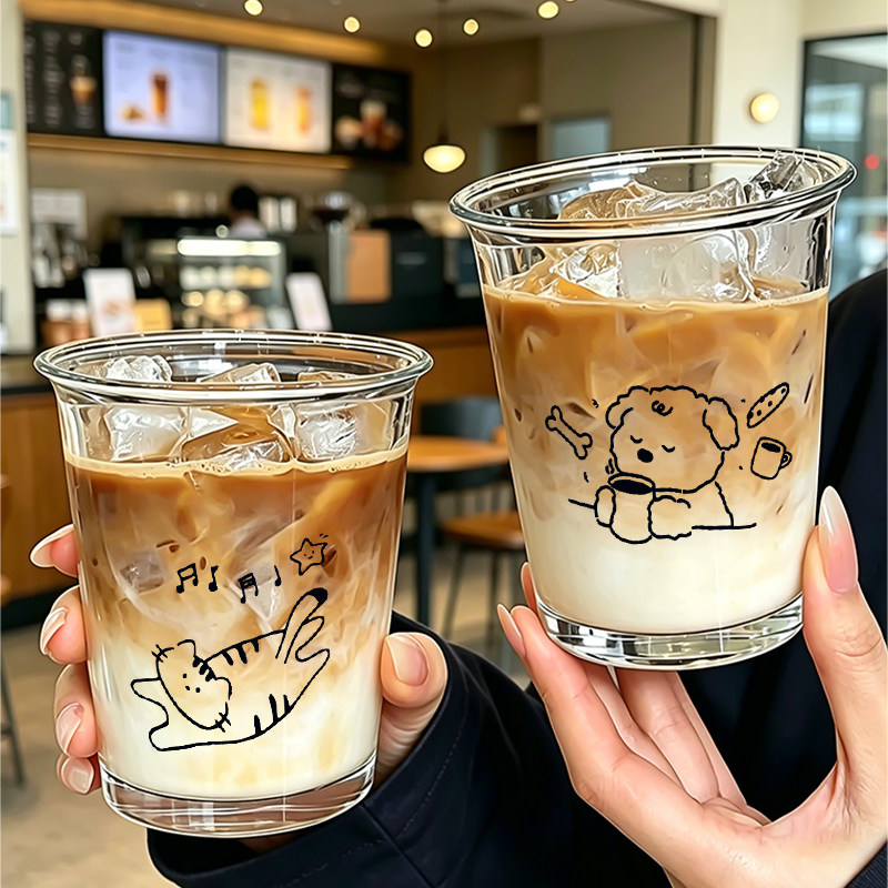 简约喝水玻璃杯猫狗牛奶咖啡杯图片