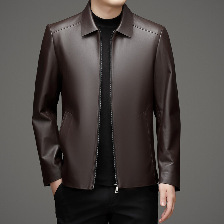 鄂尔多斯市产真皮皮衣男外套绵羊皮商务翻领爸爸装春秋新款皮夹克