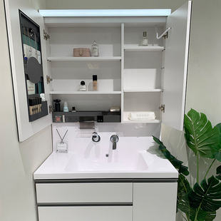 出口日式收纳落地柜人造石高背一体盆浴室柜拉Q篮树脂镜柜尤美卫