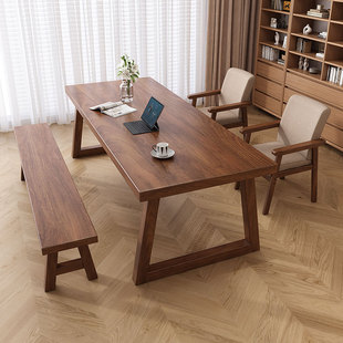 客厅实木大书桌茶桌中古风长桌子工作台书房学生学习桌家用电脑桌