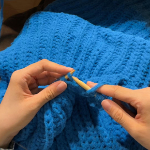 蓝色云朵棉棉线围巾毛线手工diy材料包编织围脖送男友女生冬季天