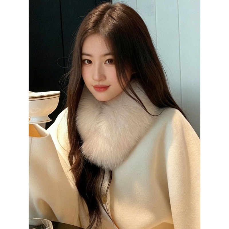 白色毛毛围巾女冬季灰色加厚毛领围脖轻奢高级感毛绒披肩气质领饰