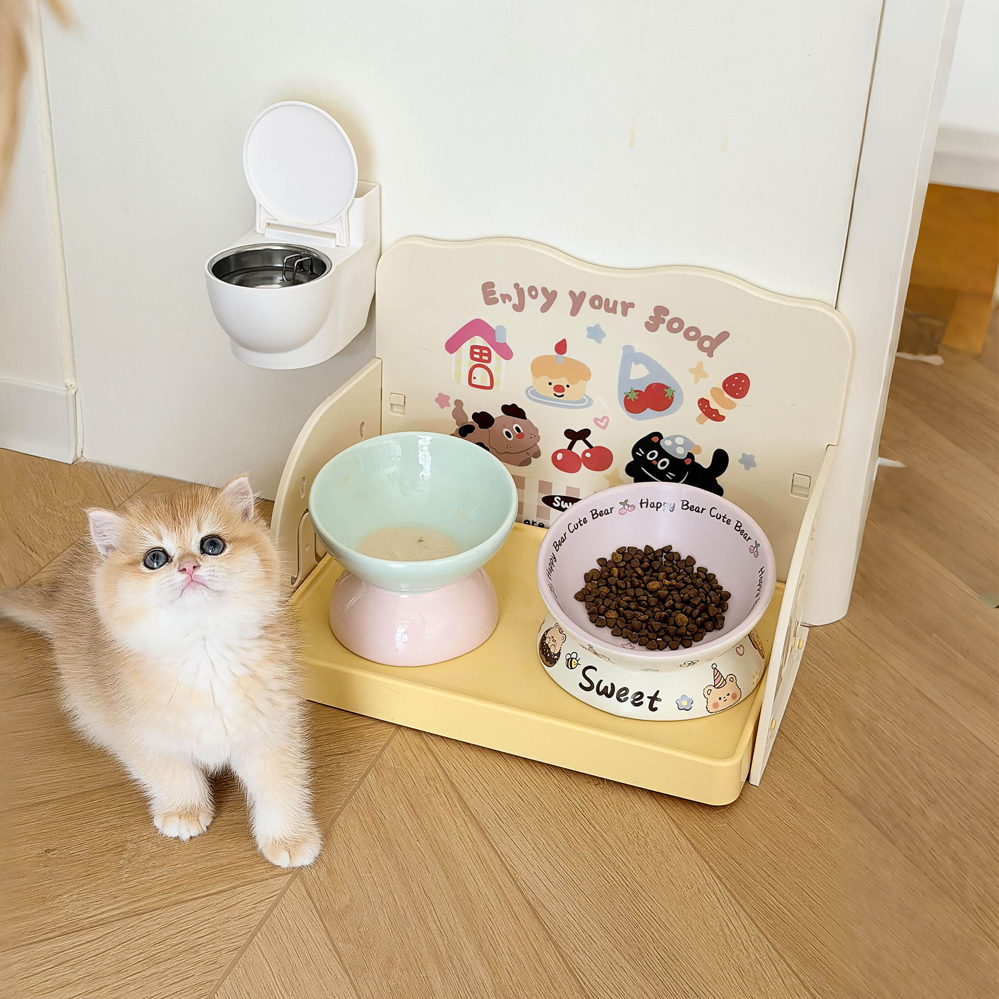猫碗陶瓷高脚宠物碗高颜值防漏食餐桌防黑下巴猫咪碗大口径狗碗