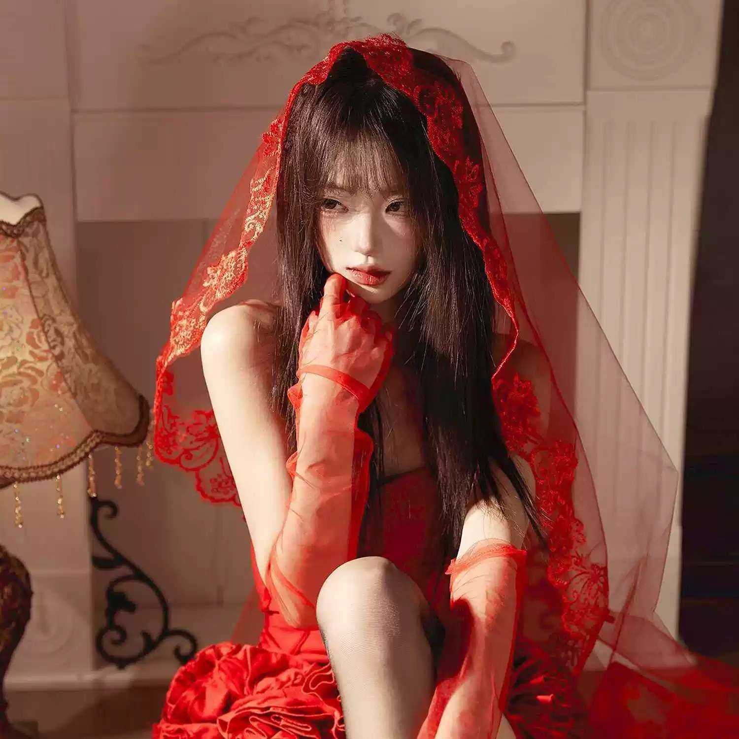 万圣节红色复仇新娘头纱|哥特风