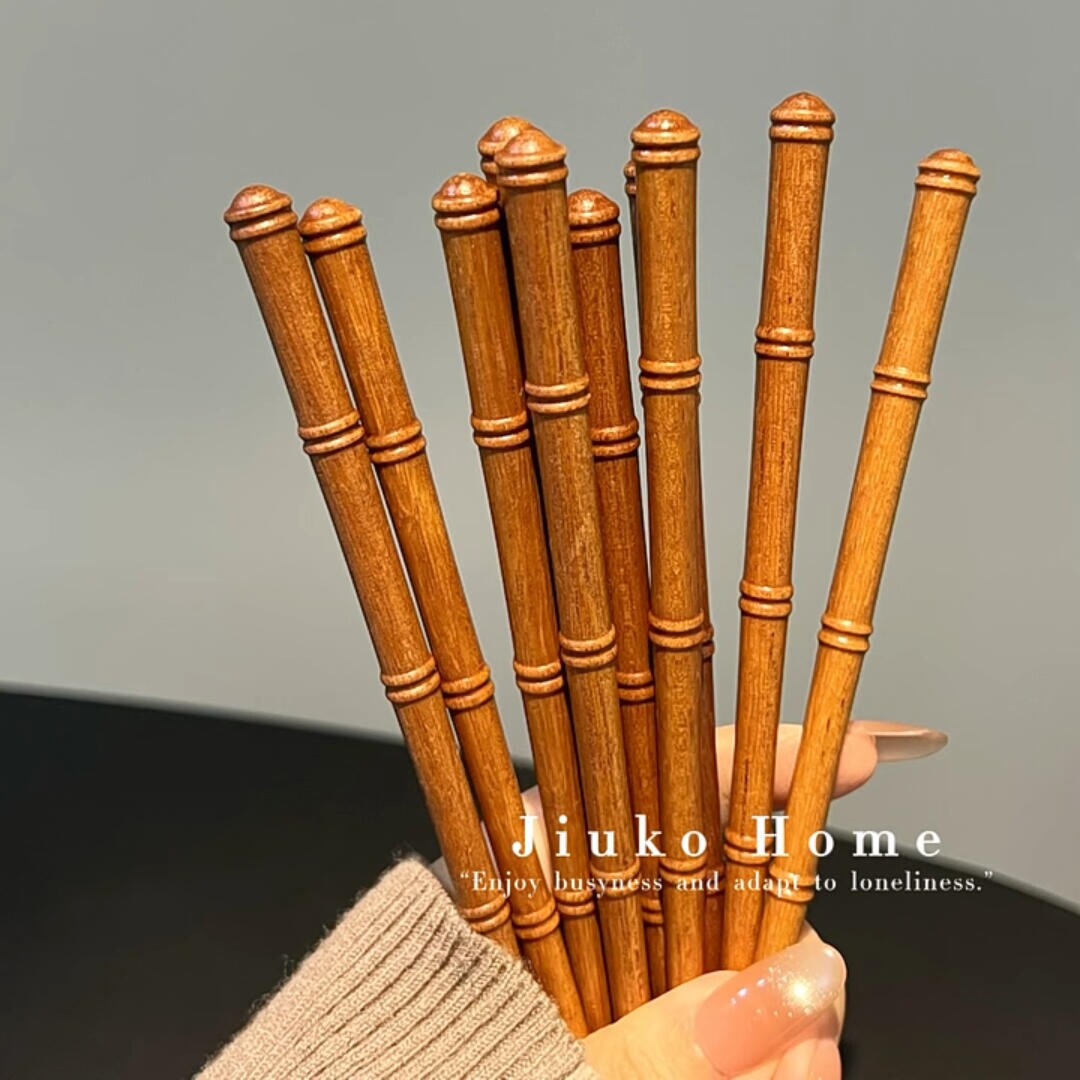 日式竹节筷子家用高档商用餐饮款鸡翅木筷单人装高档尖头无漆无蜡