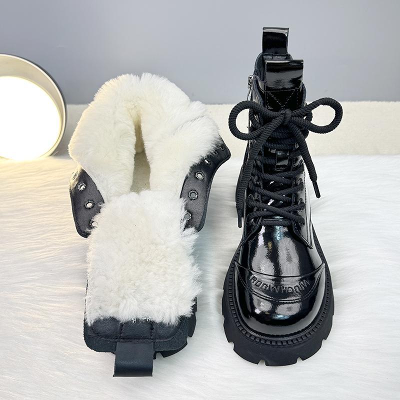 真皮英伦风马丁靴女春秋2025新款爆款厚底短靴加绒皮毛一体雪地靴