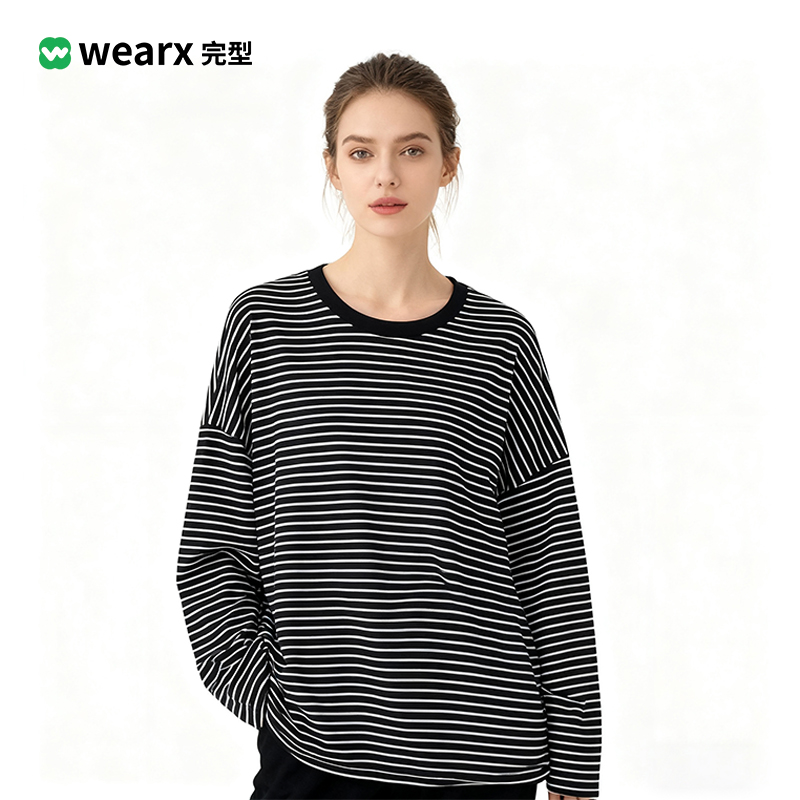 【小果穿搭笔记】WEARX完型-撞色条纹长袖t恤秋冬外穿打底衫上衣