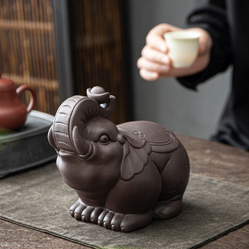 宇轩 茶宠大象摆件大号原矿紫砂手工茶具配件茶玩大象吉祥如意