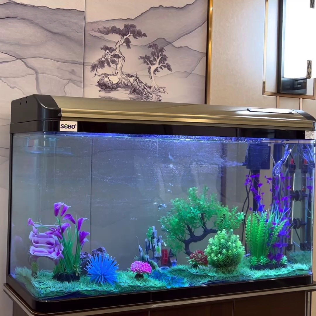 松宝高清大中小型水族箱大型客厅家用上过滤鱼缸带盖带设备带柜