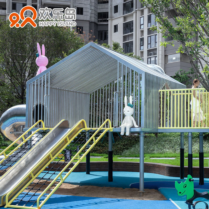 幼儿园树屋滑梯平台秋千不锈钢组合滑梯小区游玩区木屋游乐设备厂