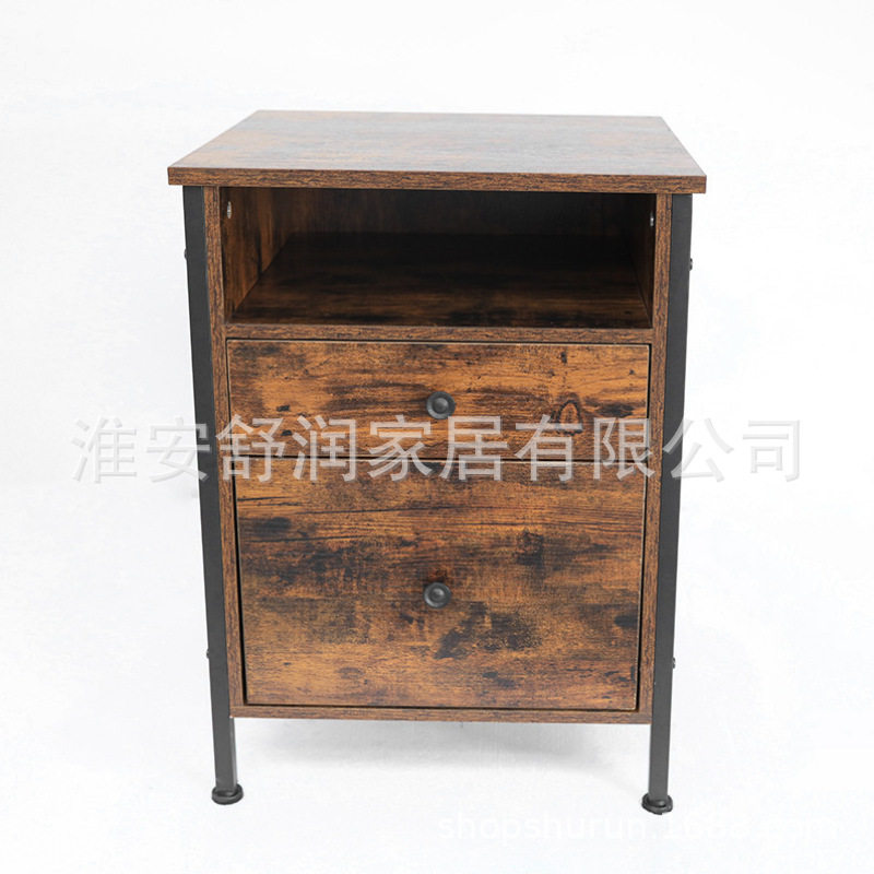 北欧复古铁质床头柜卧室双层储物抽屉柜简约床边柜客厅小边几矮柜