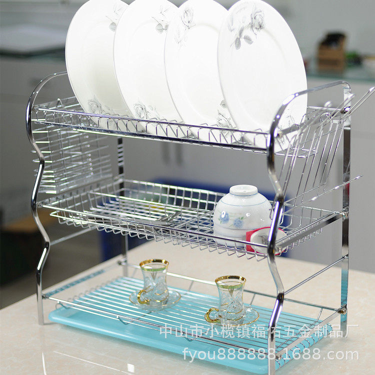 厨房置物架三层沥水碗架新款大容量收纳碗架 简易碗碟架批发零售