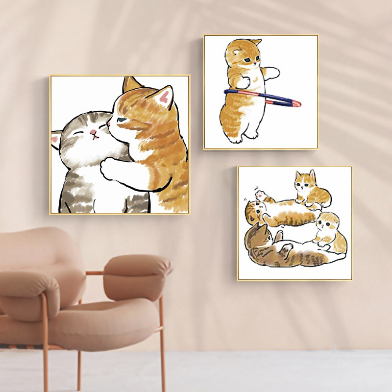 A6L钻石画2024新款卧室砖石贴画三联画猫咪儿童小件贴钻十字绣小