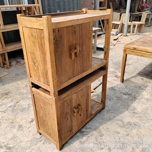 老榆木中式餐边柜快就靠墙储藏茶水柜实木玄关可移动禅意烧水柜