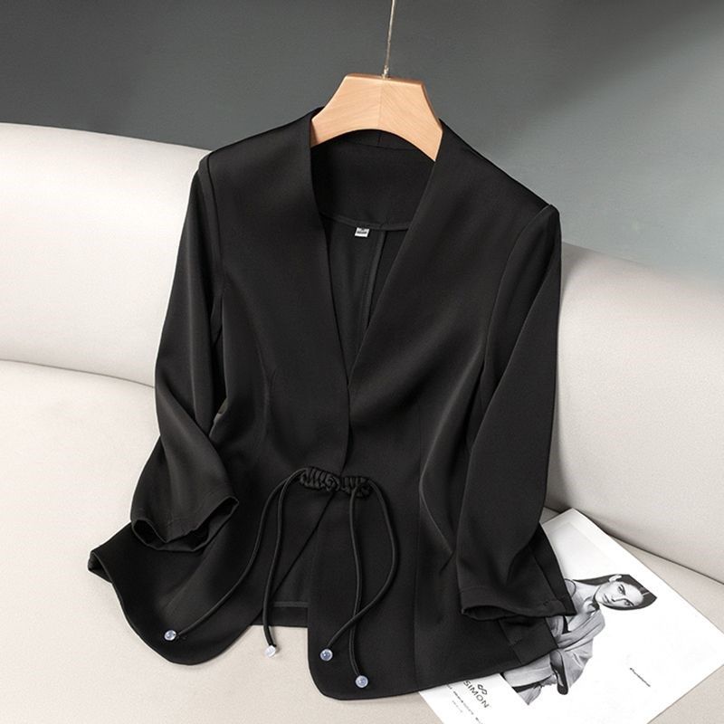 短款气质小西装外套女七分袖2024春夏季薄款新中式国风小个子西服