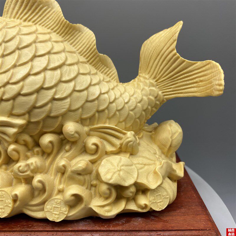侩木雕刻金龙鱼摆件年年有余家居饰品工艺品摆设实木锦鲤鱼