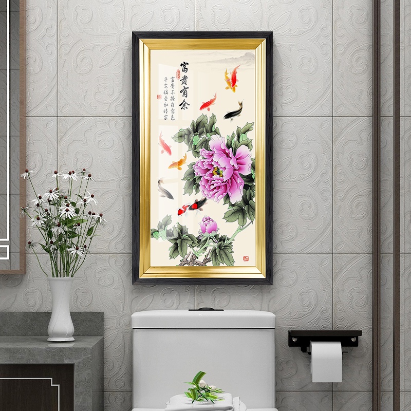 简约麋鹿卫生间防水竖版装饰画轻奢九鱼图洗手间厕所浴室墙壁挂画图片