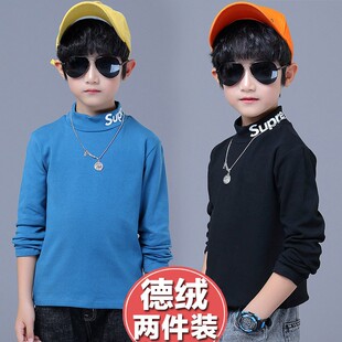 男童打底衫德绒长袖T恤秋冬装中大童半高领上衣外穿内搭保暖加绒