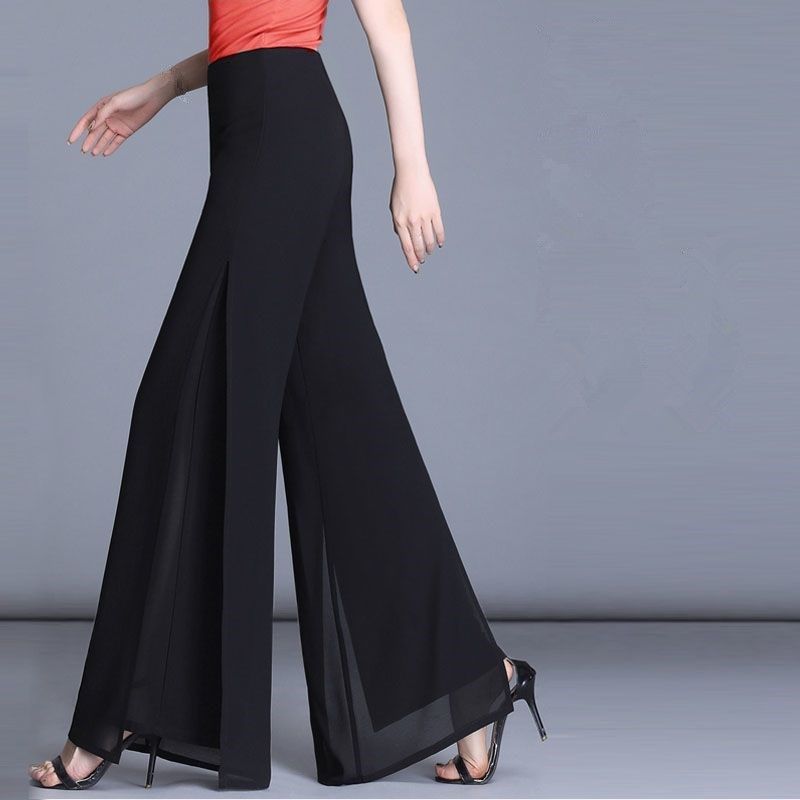 双层雪纺阔腿裤女长裤夏季高腰垂坠感阔脚裤开叉筒裤广场舞蹈裙裤,女装/女士精品,休闲裤,淘宝优惠券,粉丝福利购,淘宝优惠卷