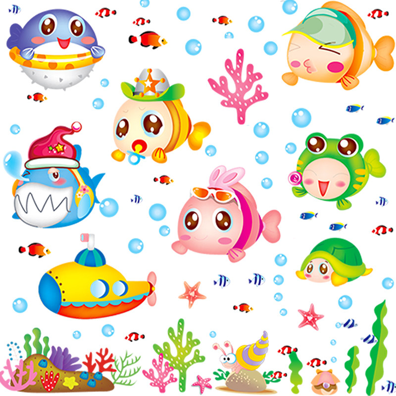 可爱卡通木母婴店海洋馆装饰贴画墙纸防水儿童房浴室海洋鱼墙贴纸,家居饰品,软装墙贴,淘宝优惠券,粉丝福利购,淘宝优惠卷
