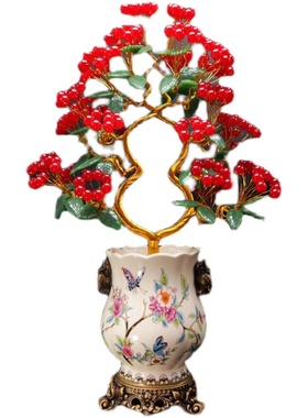 水晶发财树红玉髓摇钱树家居摆件客厅玄关酒柜店铺开业乔迁送礼品