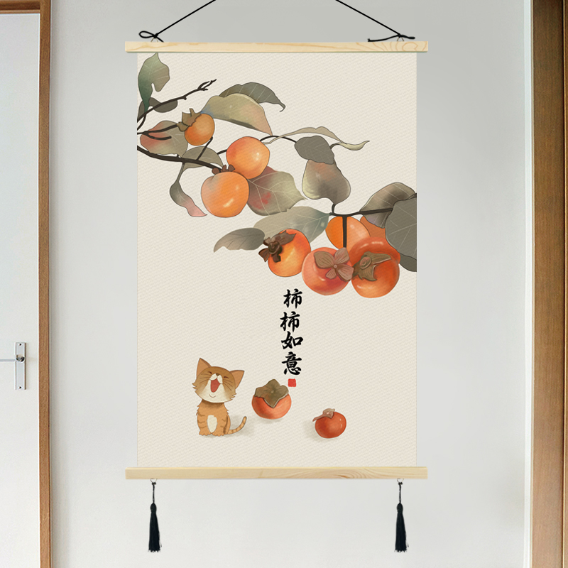 新中式玄关装饰画入户入门楼梯间墙面走廊挂画布艺竖款客厅画挂毯图片