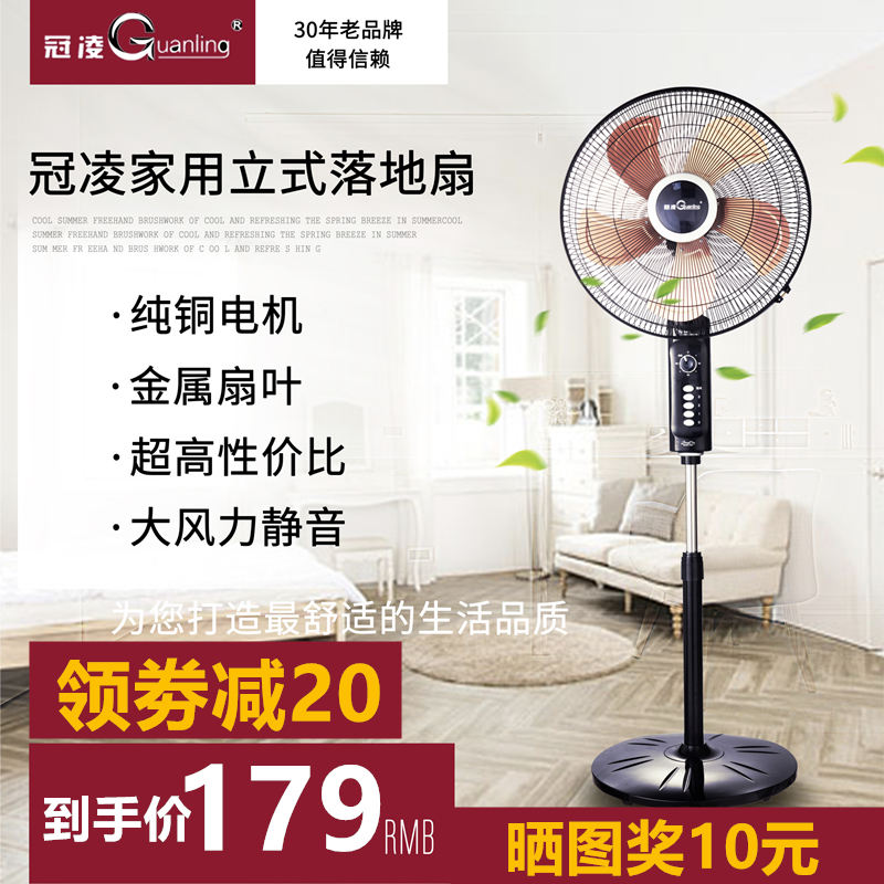 冠凌电风扇家用18寸立式机械式金属五叶大风力节能工业摇头落地扇