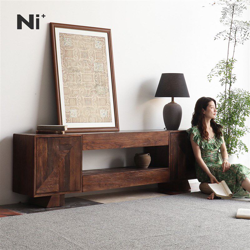 Ni+尼家中古风电视柜实木复古电视机柜客厅工业风卧室侘寂风边柜