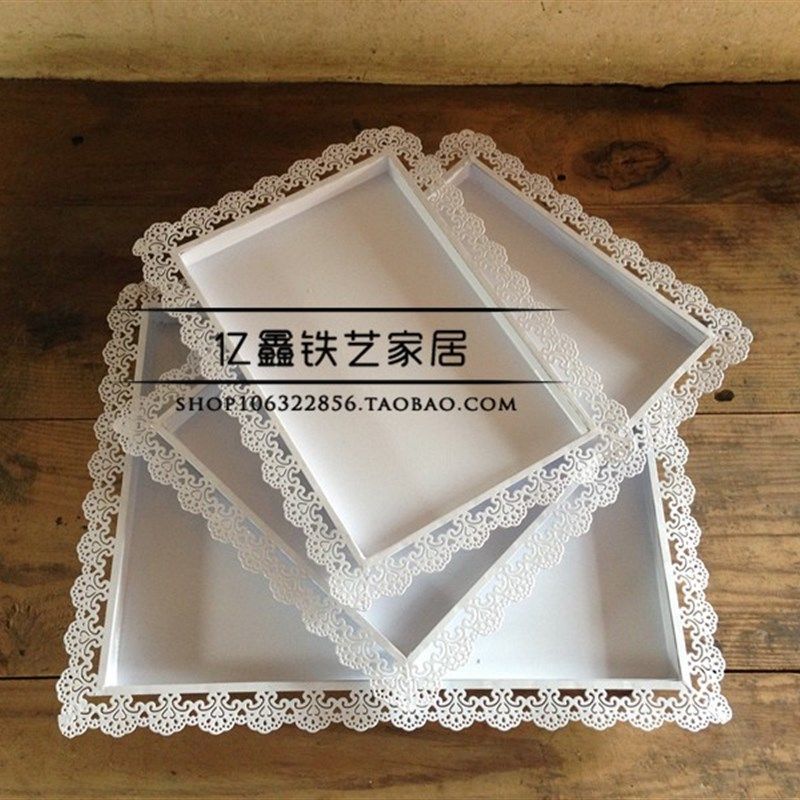 蕾丝边长方形托盘架欧式蛋糕盘铁艺方盘糕点盘子点心展示盘饼干盘