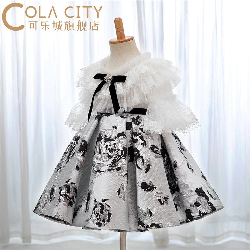 小花童礼服女童秋冬长袖短裙宝宝婚纱周岁蓬蓬裙主持人公主裙洋气