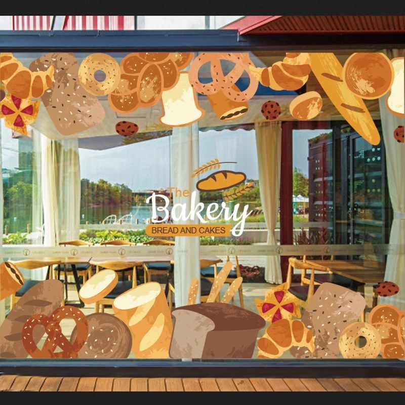 面包烘焙店铺玻璃门贴纸创意装饰橱窗贴画甜品蛋糕店图片静电贴