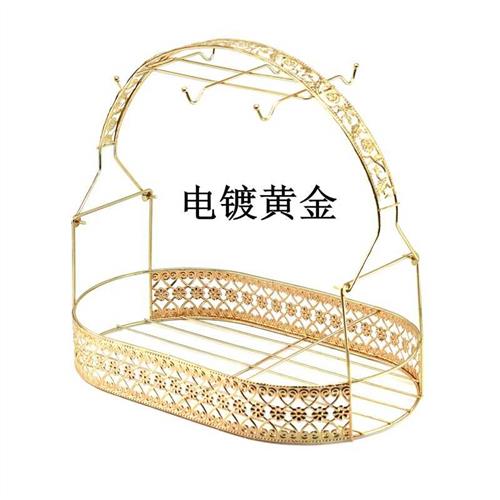欧式铁艺咖啡杯置物架碟子沥水挂架雕花金属水杯收纳篮子六杯摆架
